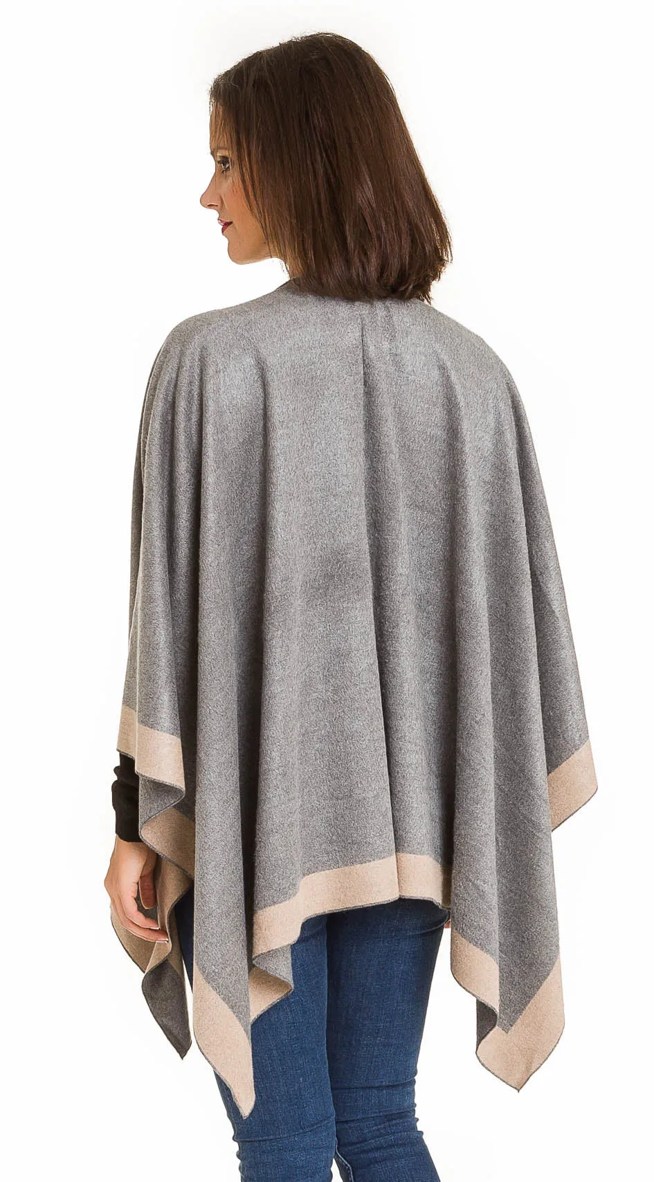 Women's Shawl Wrap Poncho Ruana Cape Cardigan Sweater Open Front (Light Gray Beige)