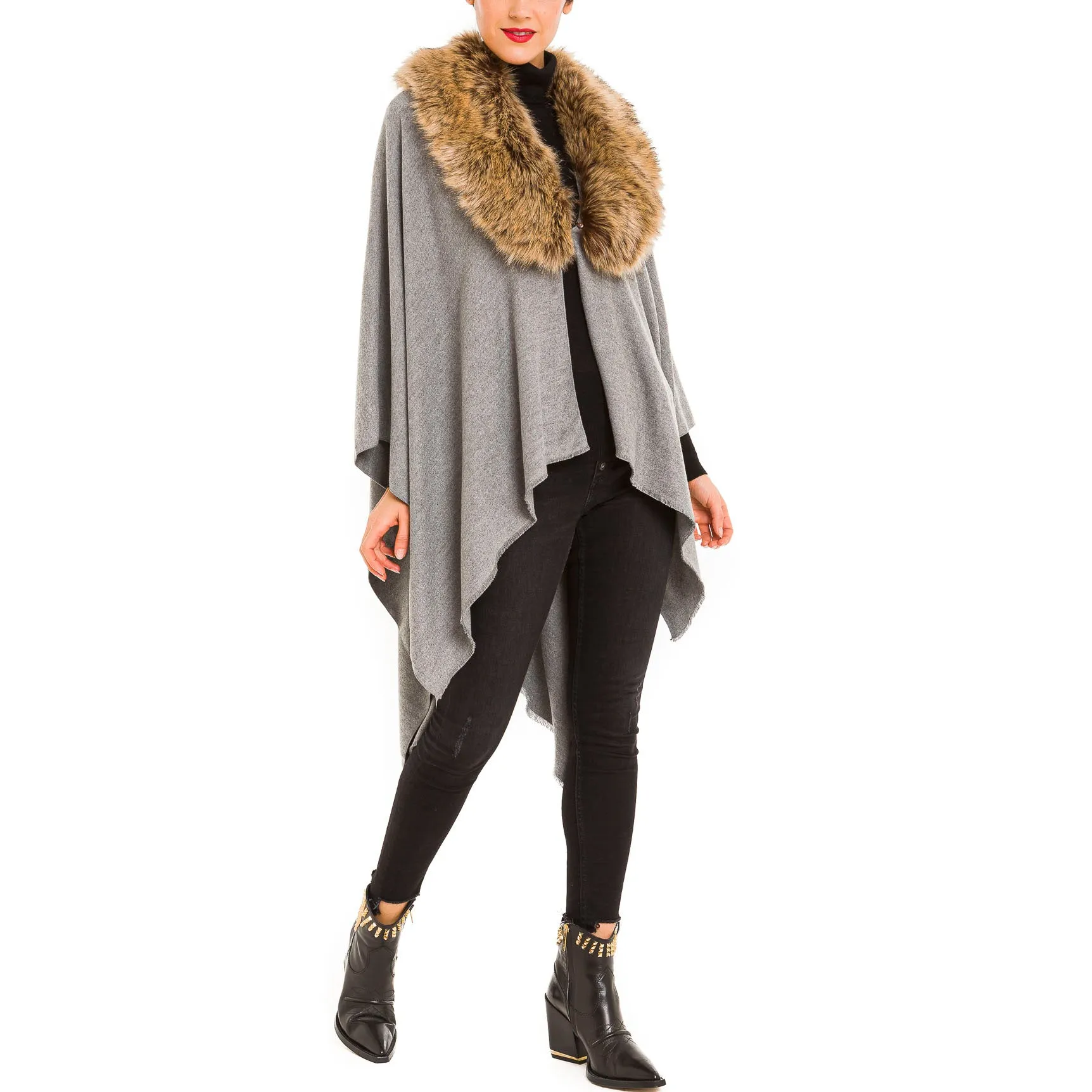 Women's Shawl Wrap Poncho Ruana Cape Cardigan Sweater Open Front (PCF-4)
