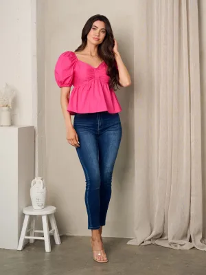 WOMEN'S SHORT PUFF SLEEVE BABYDOLL TOP