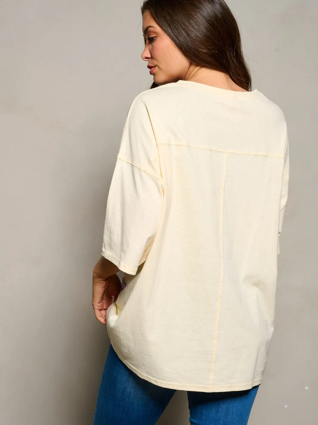 WOMEN'S SHORT SLEEVE FLOWER GRAPHIC TOP