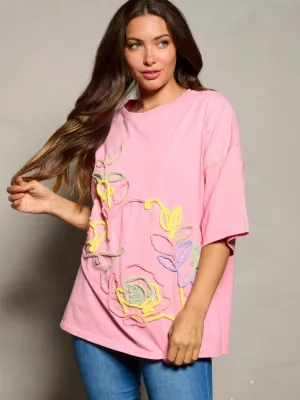 WOMEN'S SHORT SLEEVE FLOWER GRAPHIC TOP
