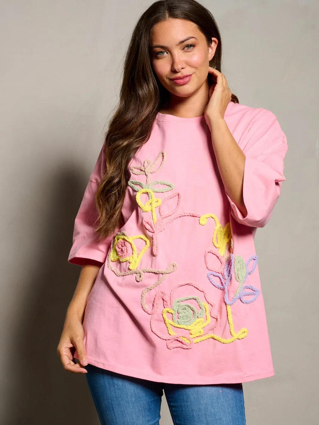 WOMEN'S SHORT SLEEVE FLOWER GRAPHIC TOP