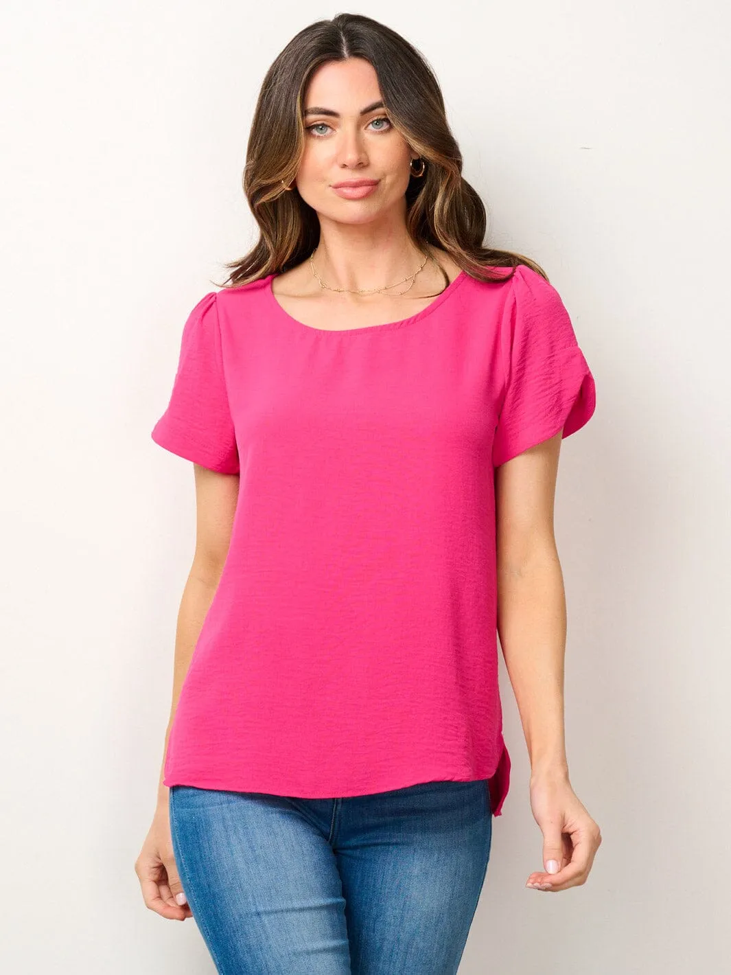 WOMEN'S SHORT SLEEVE SOLID BLOUSE TOP