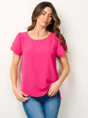 WOMEN'S SHORT SLEEVE SOLID BLOUSE TOP