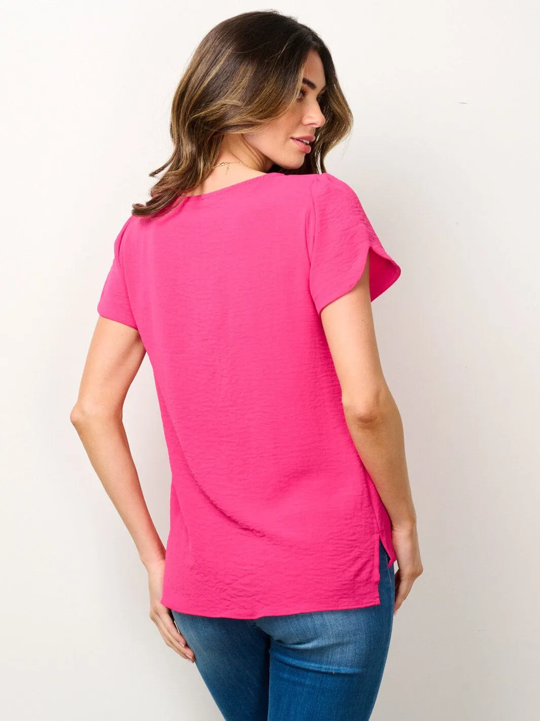 WOMEN'S SHORT SLEEVE SOLID BLOUSE TOP