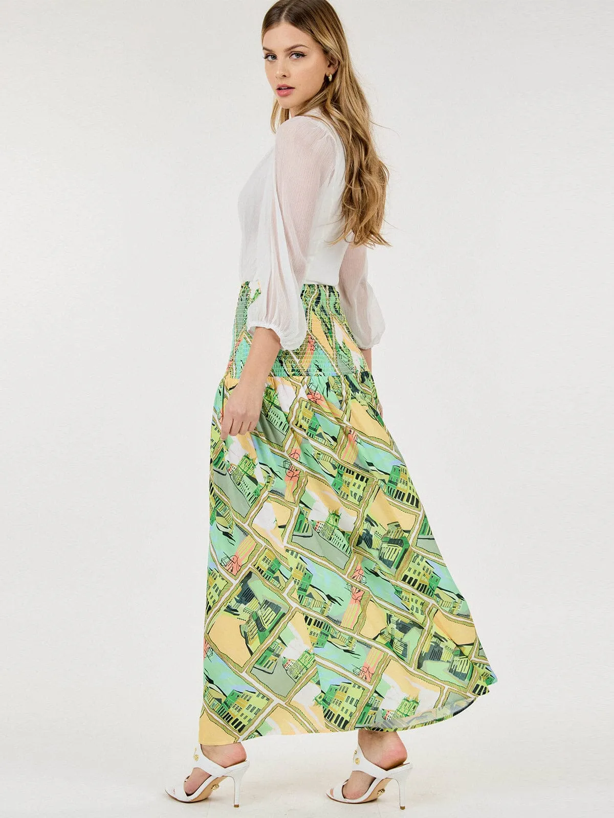 WOMEN'S SMOCK WAIST FLORAL MAXI SKIRT