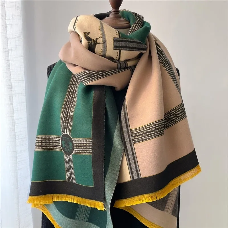 Women's Warm Scarf Cashmere Design Print Shawls Thick Blanket Soft Stoles