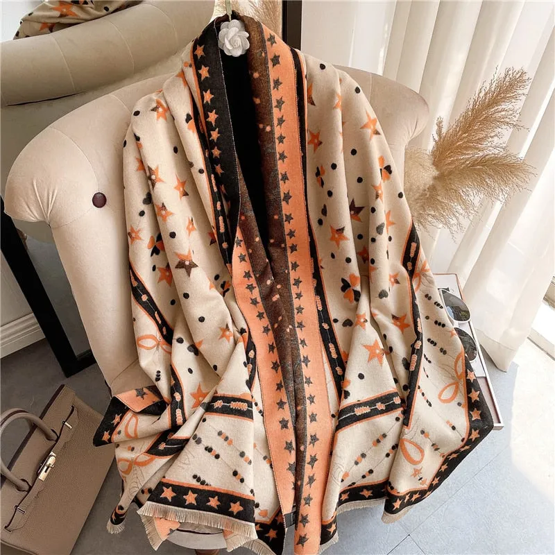 Women's Warm Scarf Cashmere Design Print Shawls Thick Blanket Soft Stoles