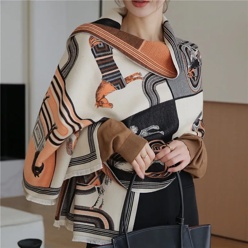 Women's Warm Scarf Cashmere Design Print Shawls Thick Blanket Soft Stoles