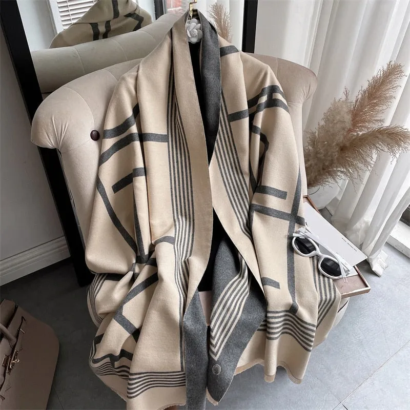 Women's Warm Scarf Cashmere Design Print Shawls Thick Blanket Soft Stoles