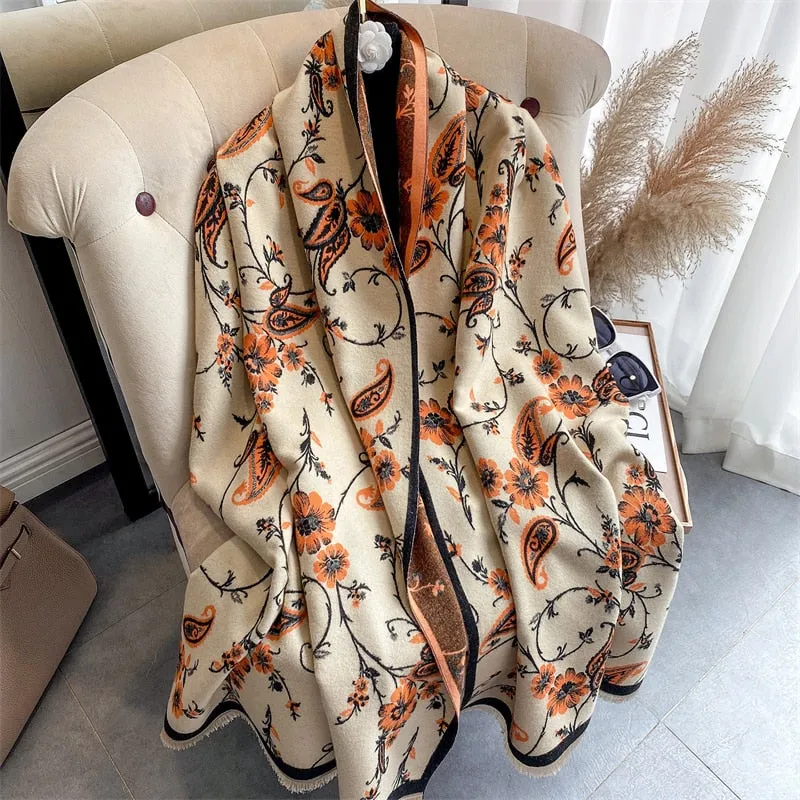 Women's Warm Scarf Cashmere Design Print Shawls Thick Blanket Soft Stoles