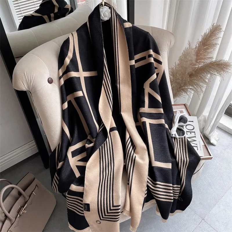 Women's Warm Scarf Cashmere Design Print Shawls Thick Blanket Soft Stoles