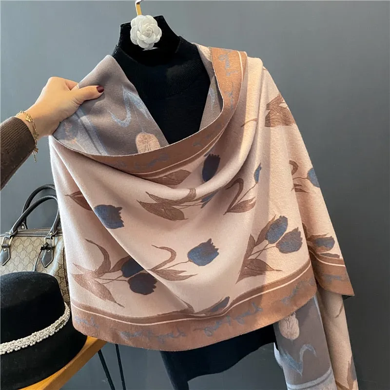 Women's Warm Scarf Cashmere Design Print Shawls Thick Blanket Soft Stoles