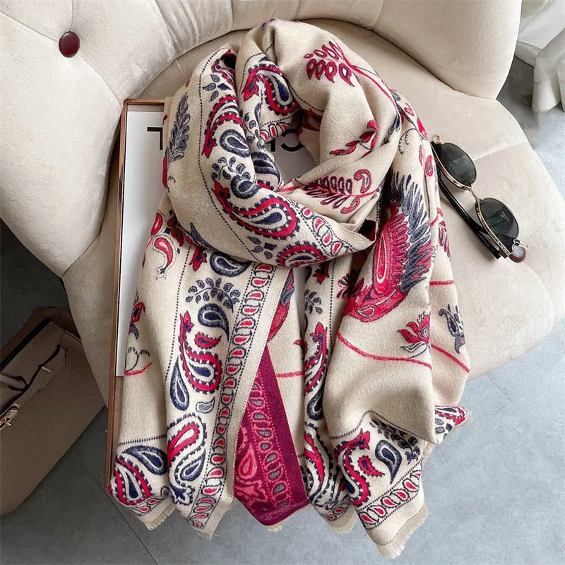 Women's Warm Scarf Cashmere Design Print Shawls Thick Blanket Soft Stoles