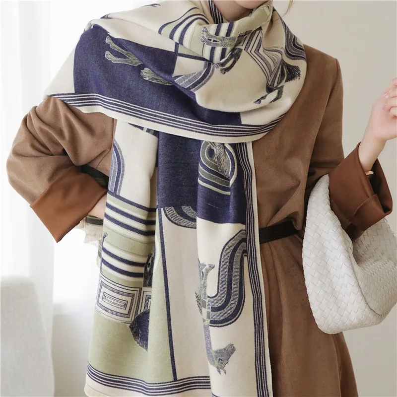 Women's Warm Scarf Cashmere Design Print Shawls Thick Blanket Soft Stoles