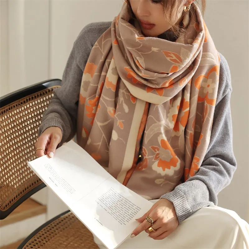Women's Warm Scarf Cashmere Design Print Shawls Thick Blanket Soft Stoles