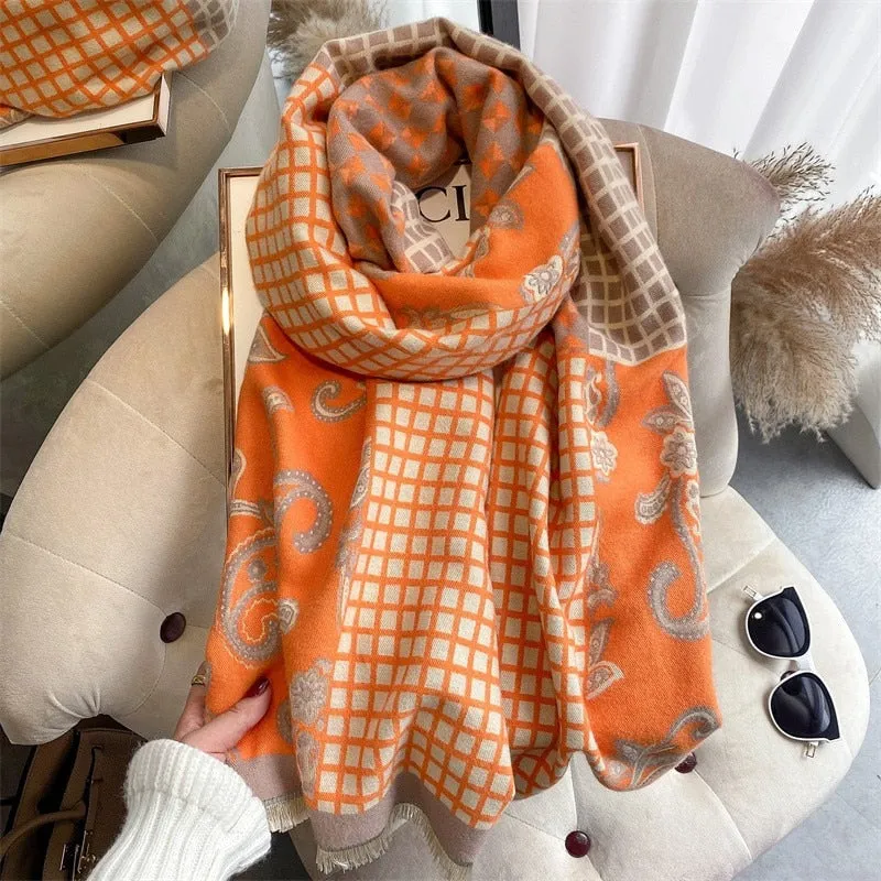 Women's Warm Scarf Cashmere Design Print Shawls Thick Blanket Soft Stoles