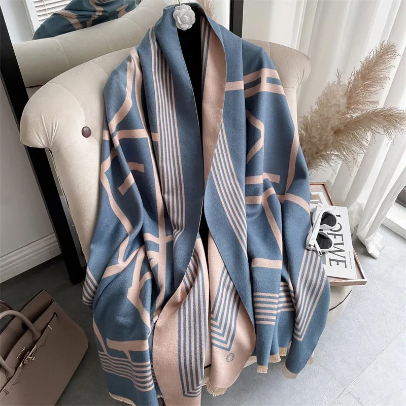 Women's Warm Scarf Cashmere Design Print Shawls Thick Blanket Soft Stoles