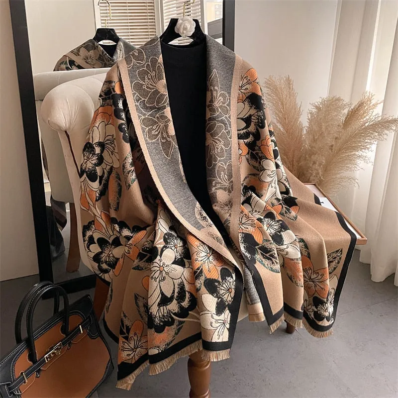 Women's Warm Scarf Cashmere Design Print Shawls Thick Blanket Soft Stoles