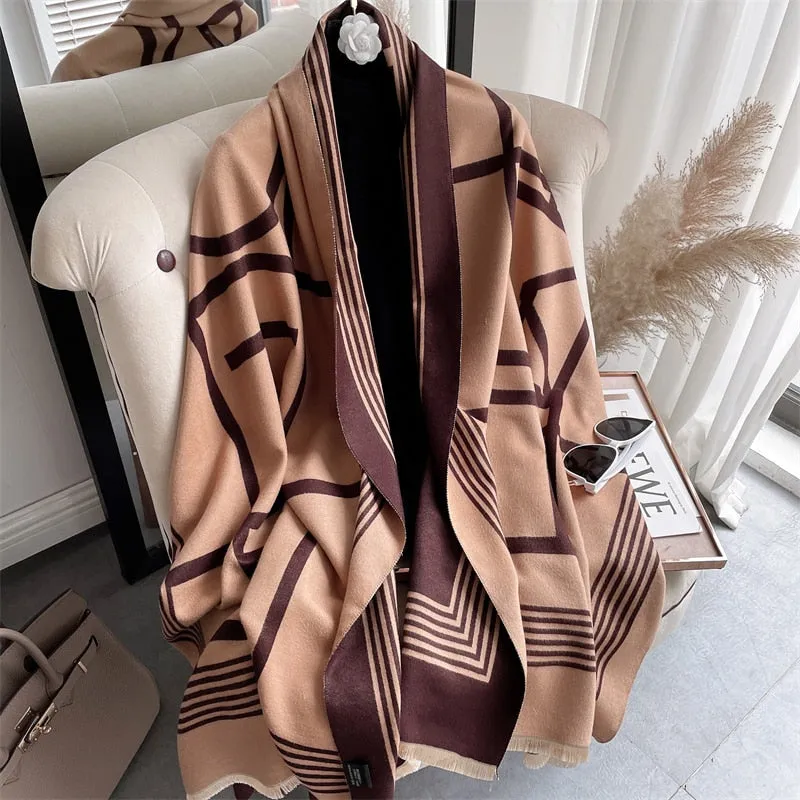 Women's Warm Scarf Cashmere Design Print Shawls Thick Blanket Soft Stoles