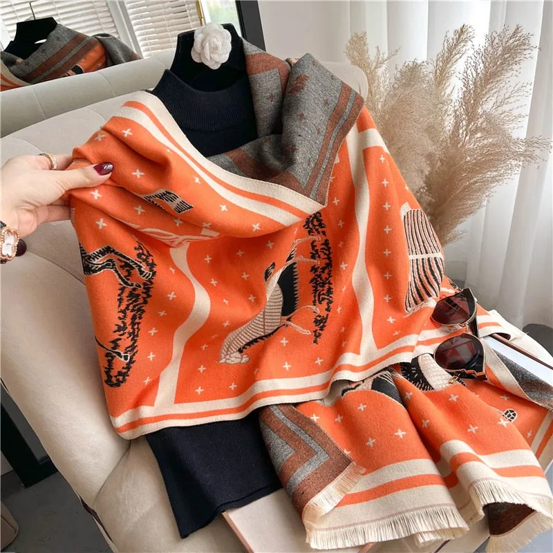 Women's Warm Scarf Cashmere Design Print Shawls Thick Blanket Soft Stoles
