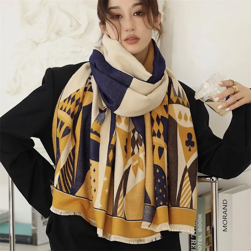Women's Warm Scarf Cashmere Design Print Shawls Thick Blanket Soft Stoles