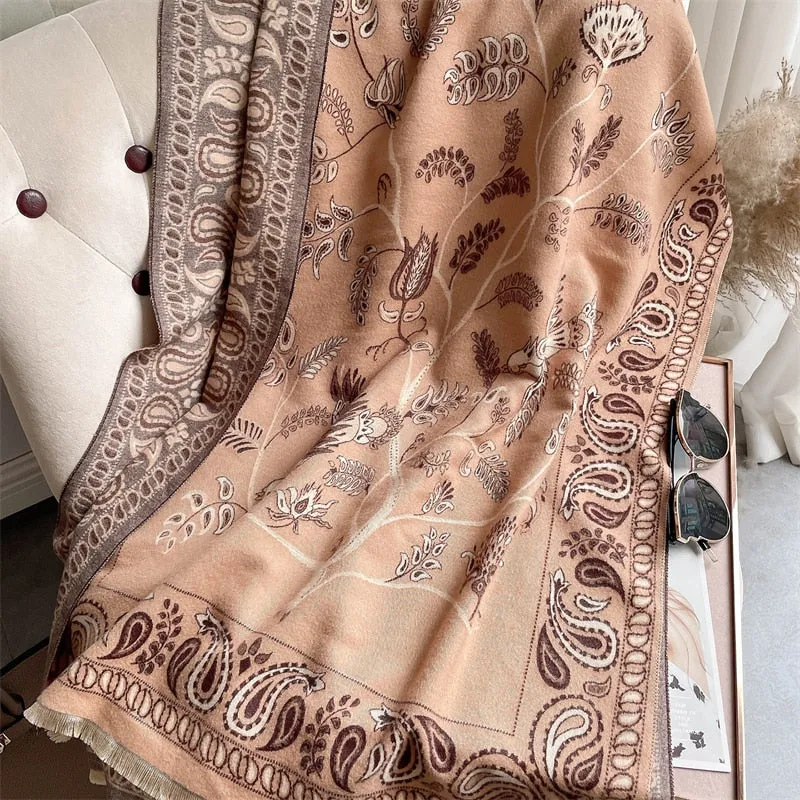 Women's Warm Scarf Cashmere Design Print Shawls Thick Blanket Soft Stoles