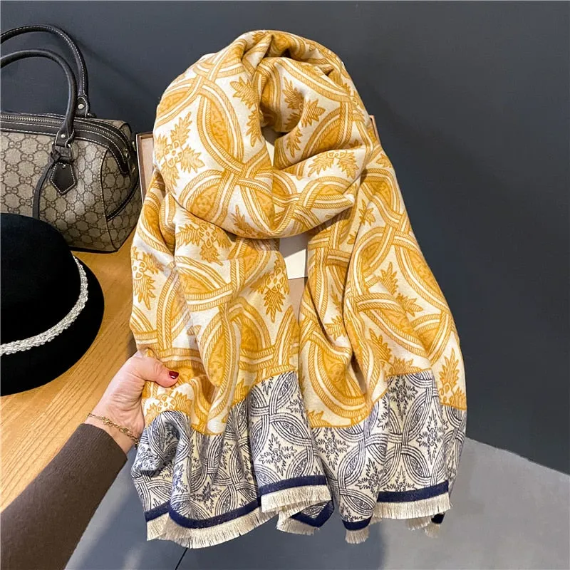Women's Warm Scarf Cashmere Design Print Shawls Thick Blanket Soft Stoles