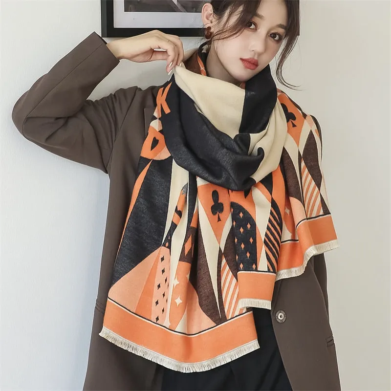 Women's Warm Scarf Cashmere Design Print Shawls Thick Blanket Soft Stoles