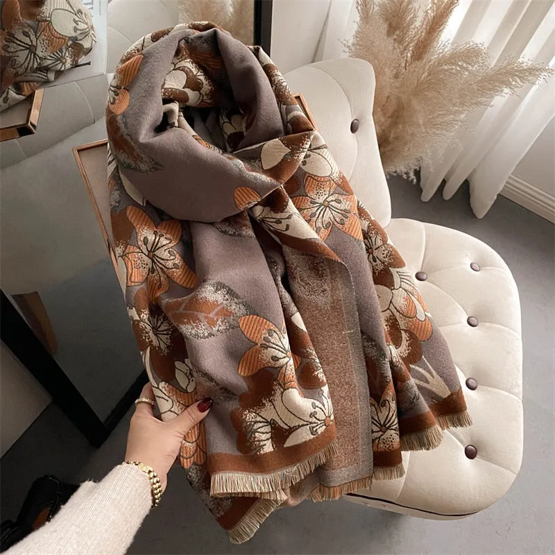Women's Warm Scarf Cashmere Design Print Shawls Thick Blanket Soft Stoles