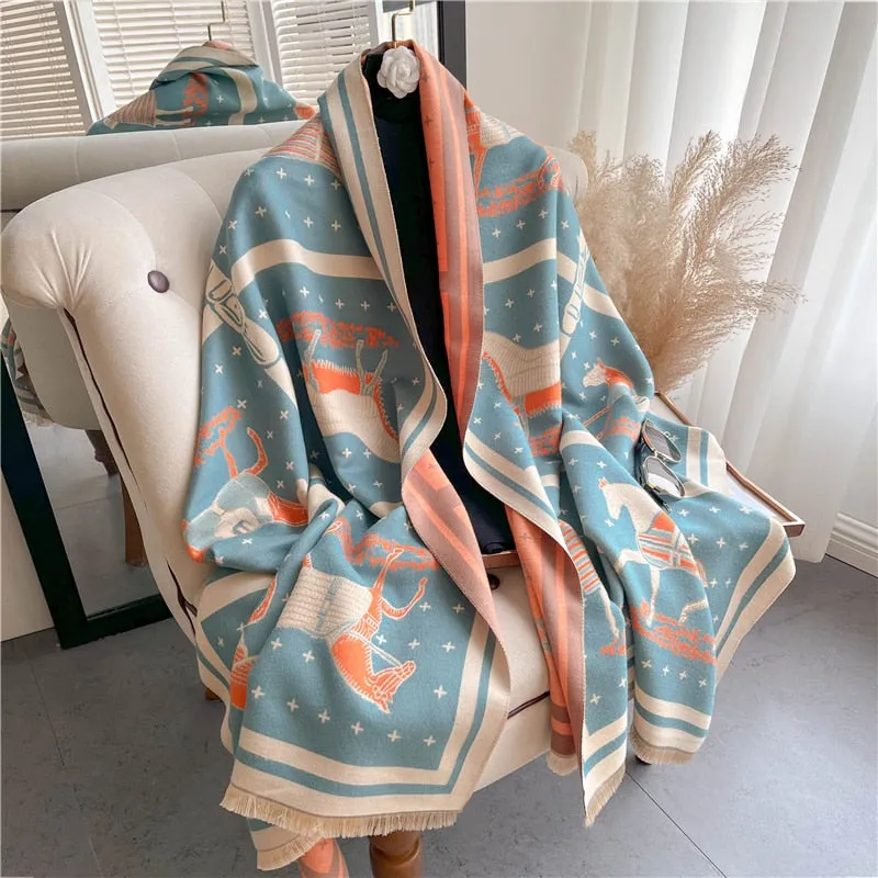 Women's Warm Scarf Cashmere Design Print Shawls Thick Blanket Soft Stoles