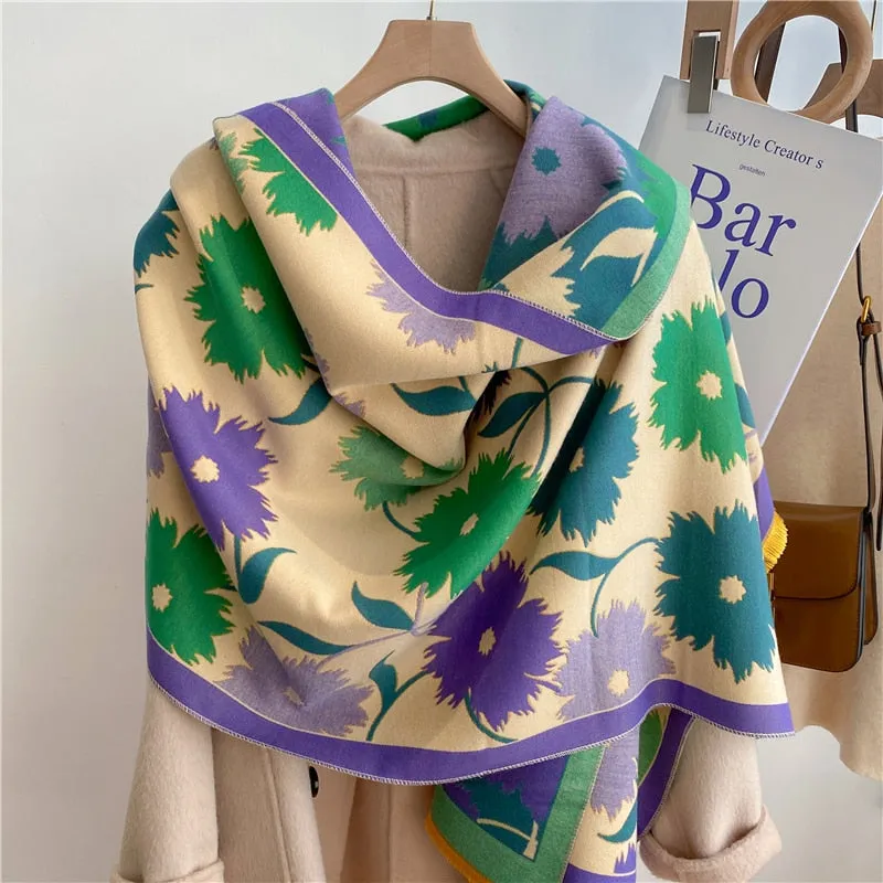 Women's Warm Scarf Cashmere Design Print Shawls Thick Blanket Soft Stoles