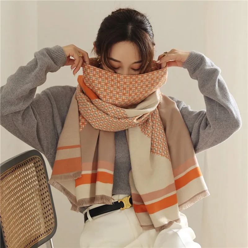 Women's Warm Scarf Cashmere Design Print Shawls Thick Blanket Soft Stoles