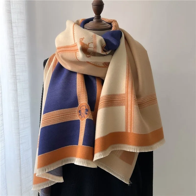 Women's Warm Scarf Cashmere Design Print Shawls Thick Blanket Soft Stoles