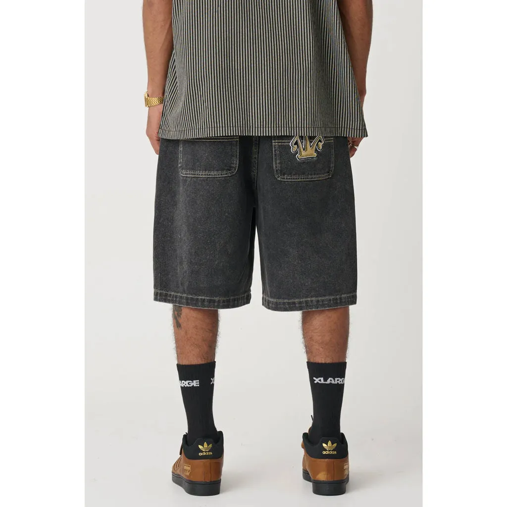 XLARGE FOLDED CROWN BULL DENIM SHORT - DOUBLE DYE BLACK