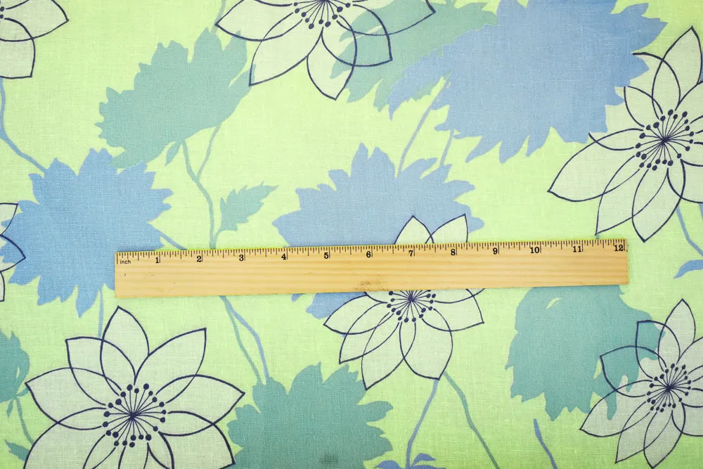 Yellow-Blue-Multi Floral Printed Cotton Gauze Woven Fabric