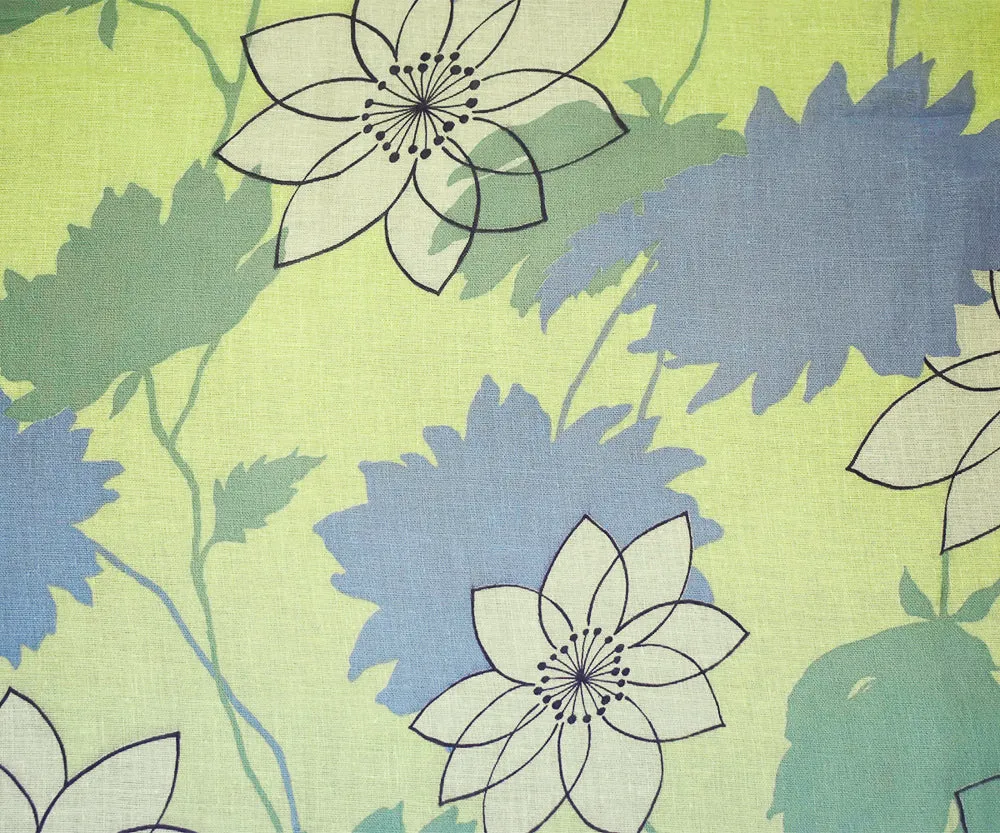Yellow-Blue-Multi Floral Printed Cotton Gauze Woven Fabric