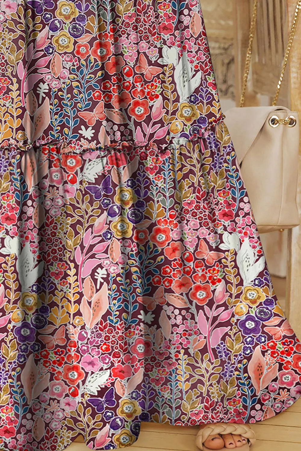 Yuri Floral Frill Trim Tiered Maxi Skirt