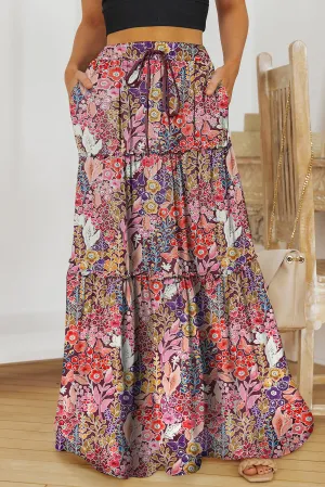 Yuri Floral Frill Trim Tiered Maxi Skirt