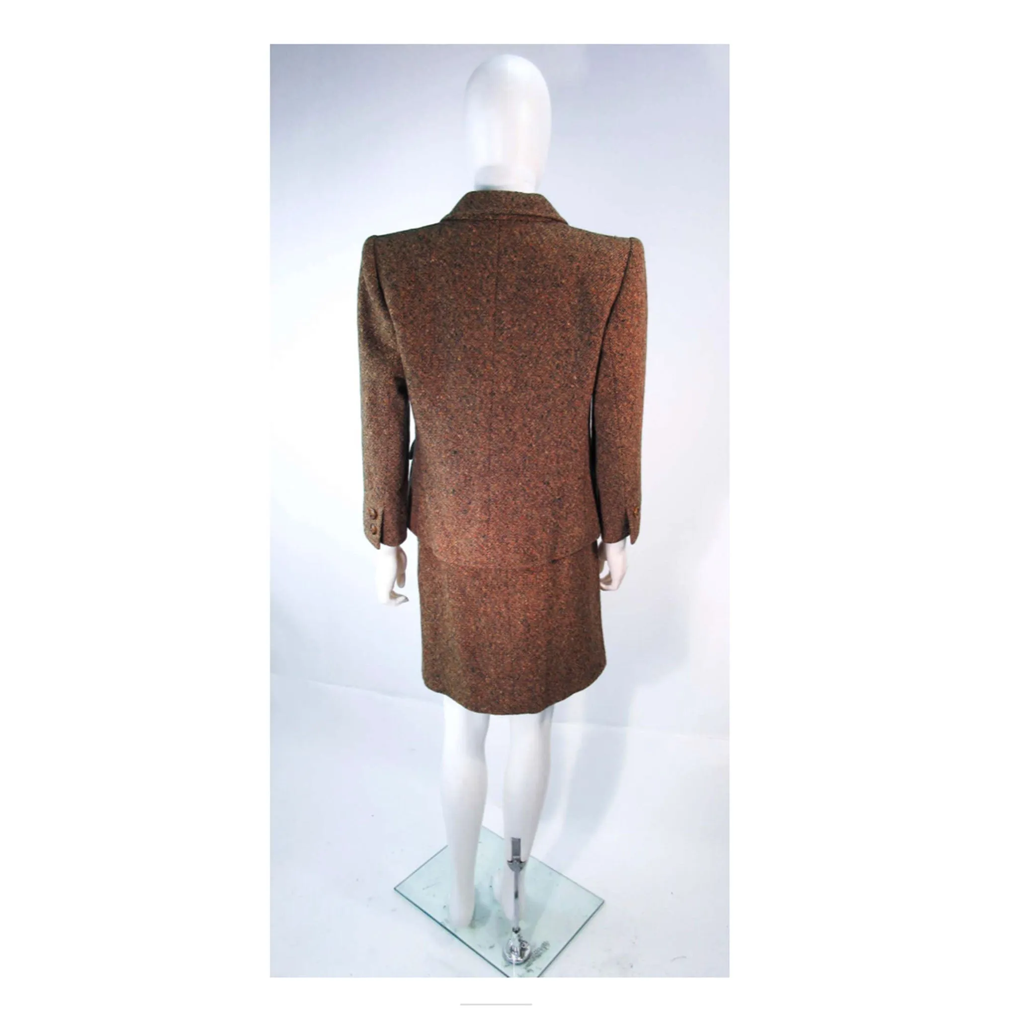 YVES SAINT LAURENT 1970s Brown & Green Skirt Suit Size 4-6