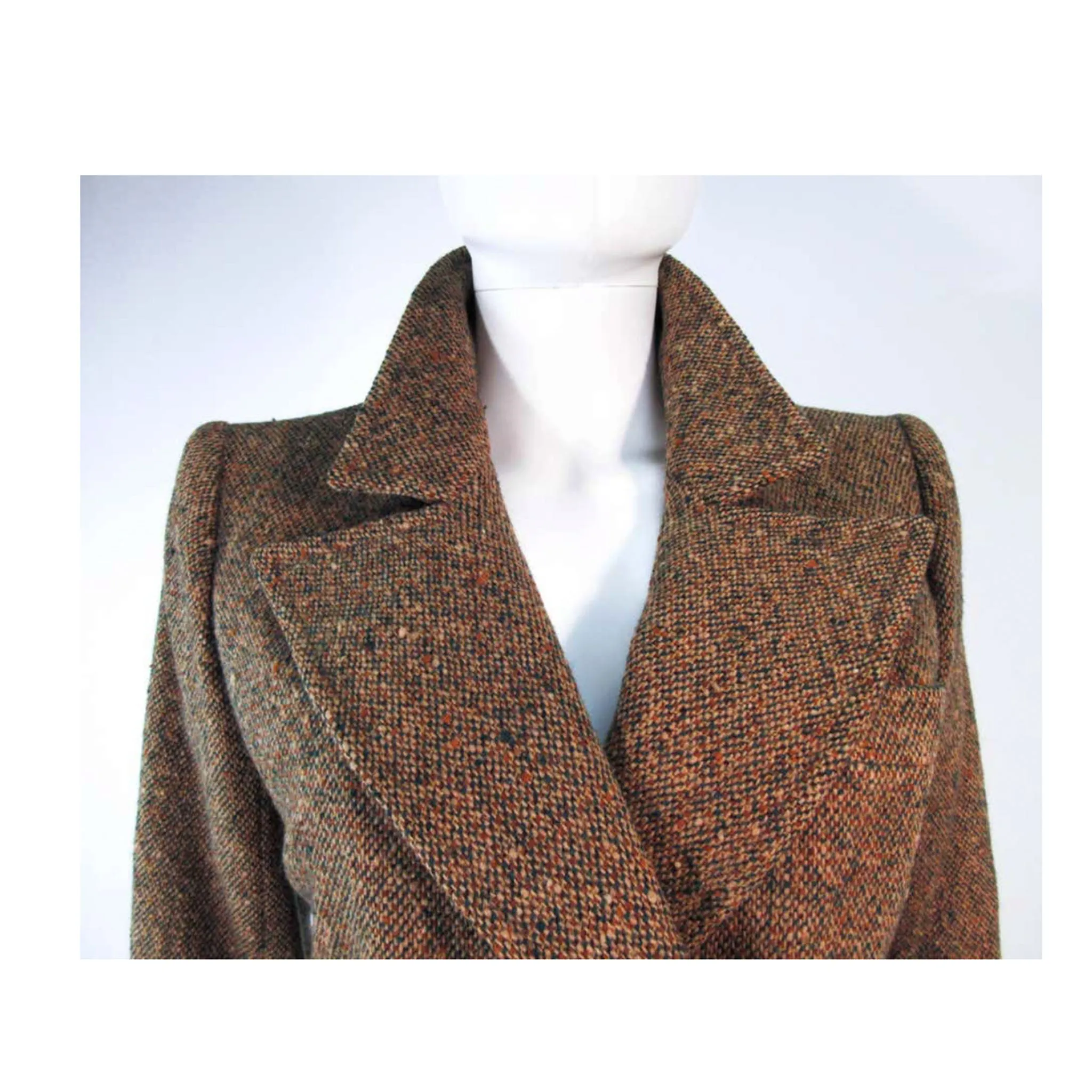 YVES SAINT LAURENT 1970s Brown & Green Skirt Suit Size 4-6