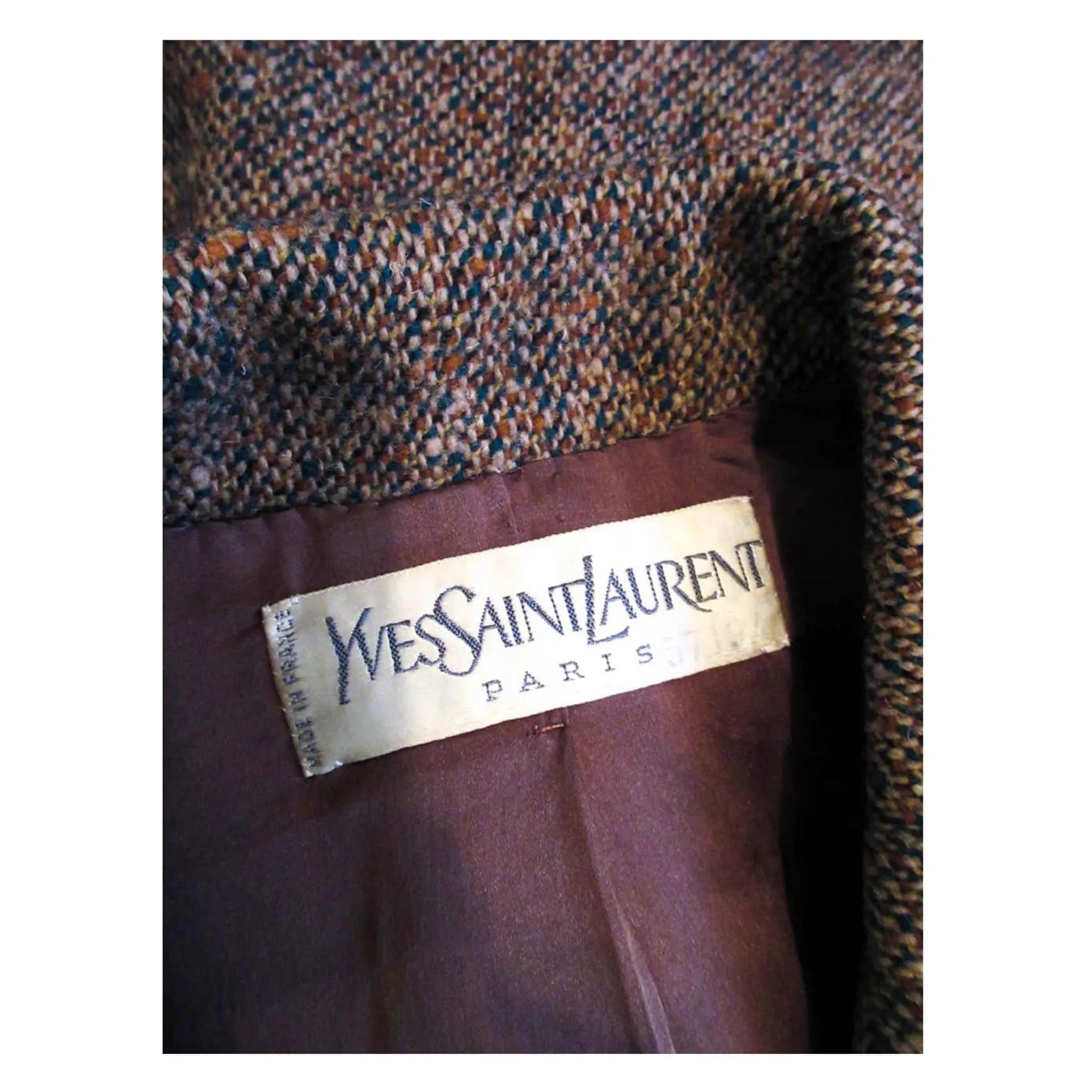 YVES SAINT LAURENT 1970s Brown & Green Skirt Suit Size 4-6