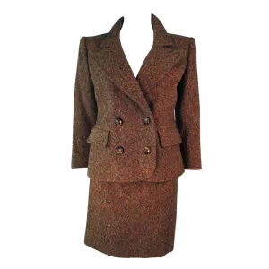 YVES SAINT LAURENT 1970s Brown & Green Skirt Suit Size 4-6