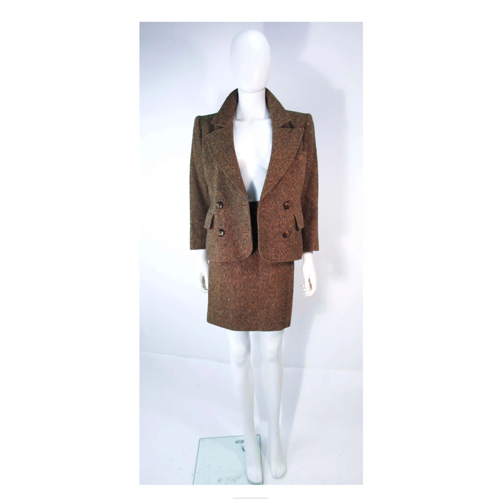 YVES SAINT LAURENT 1970s Brown & Green Skirt Suit Size 4-6
