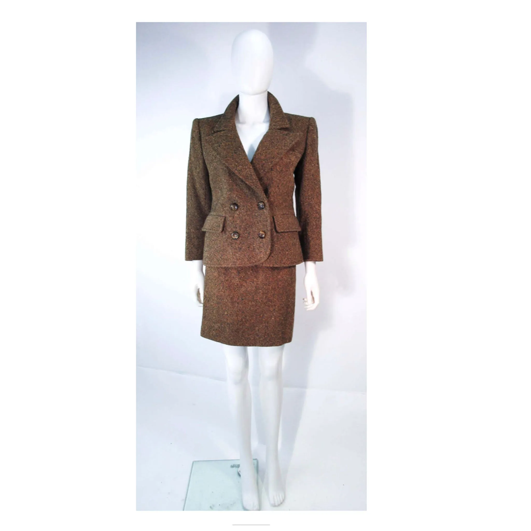 YVES SAINT LAURENT 1970s Brown & Green Skirt Suit Size 4-6