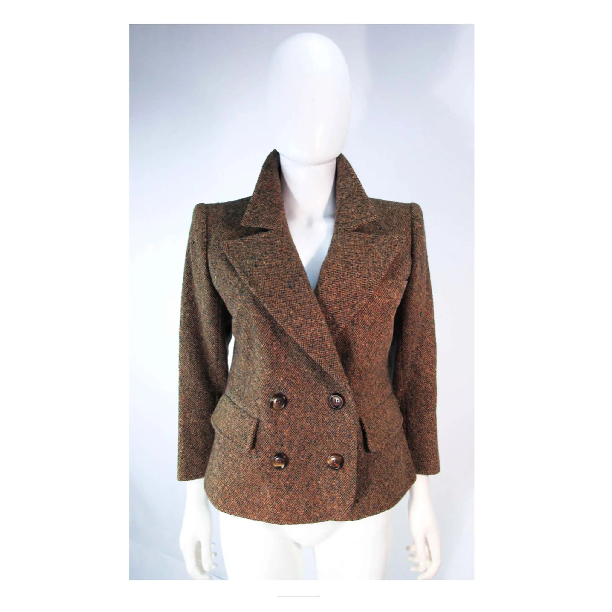 YVES SAINT LAURENT 1970s Brown & Green Skirt Suit Size 4-6