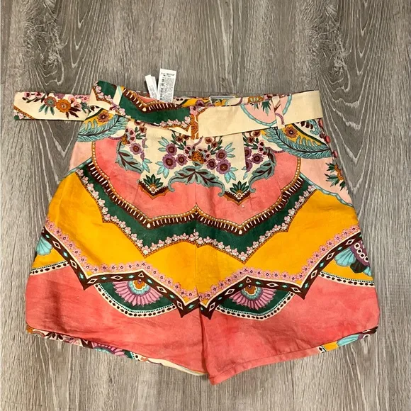 Zara High Rise Linen Print Shorts