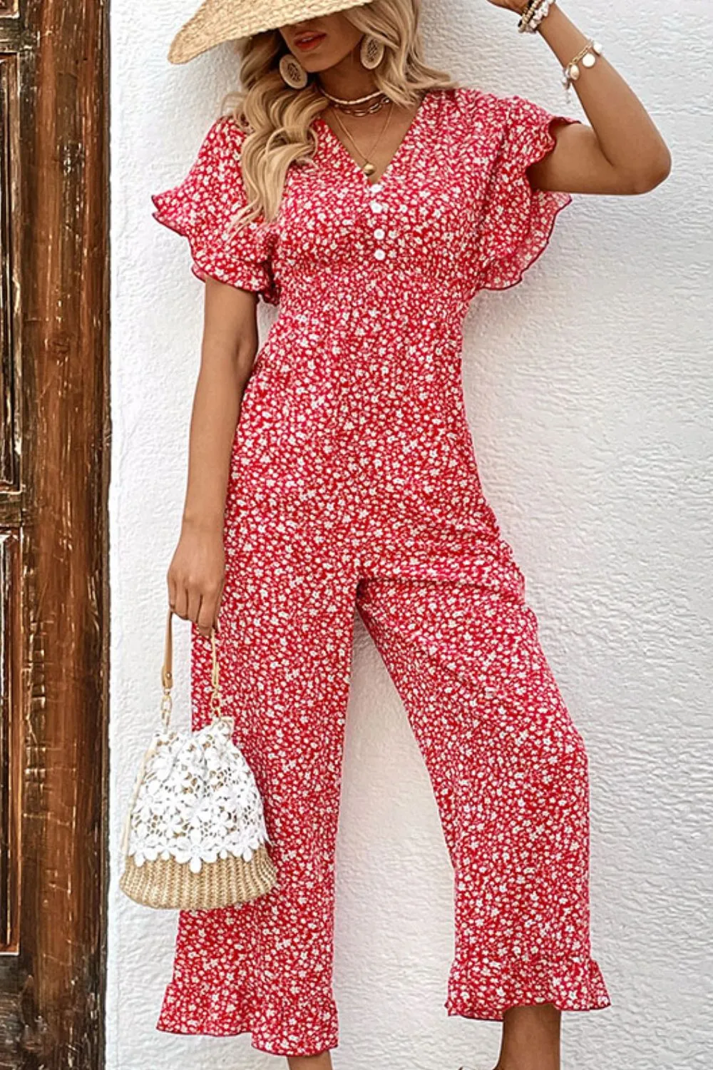 Zaria Printed Tie Back Ruffled Jumpsuit