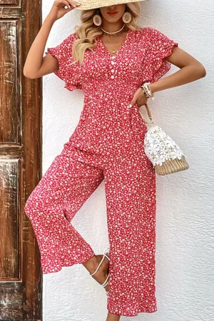 Zaria Printed Tie Back Ruffled Jumpsuit