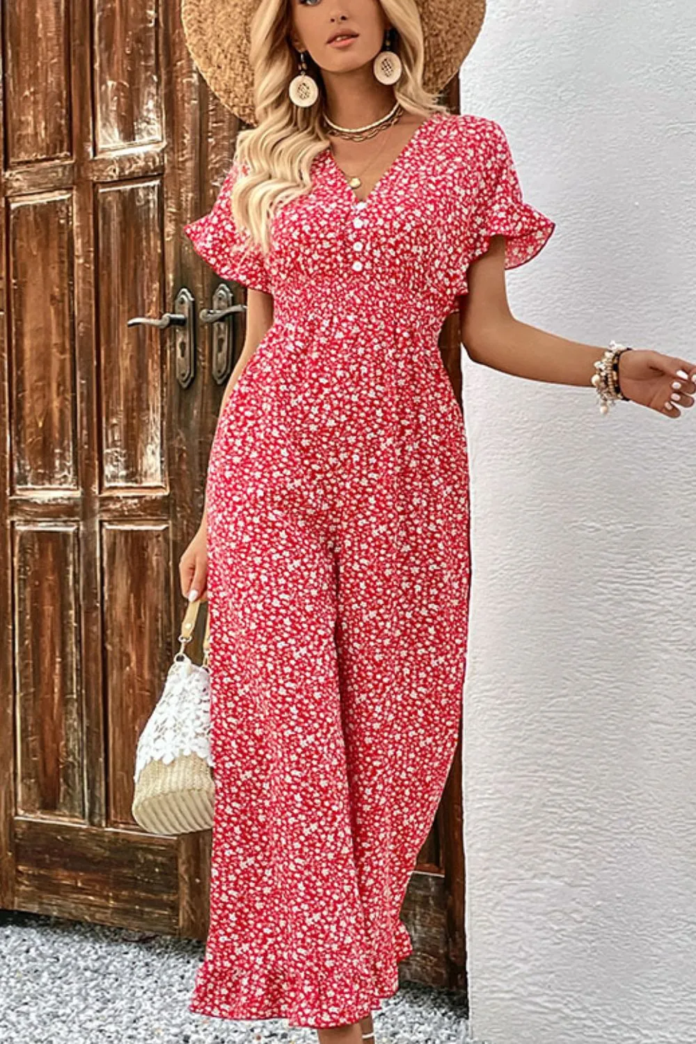 Zaria Printed Tie Back Ruffled Jumpsuit